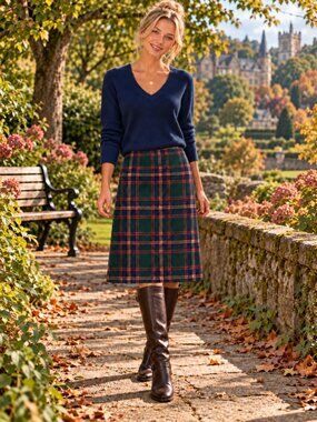 Pendleton Wool Green Red and Blue Midi/ A-Line Pencil Skirt - M - EUC